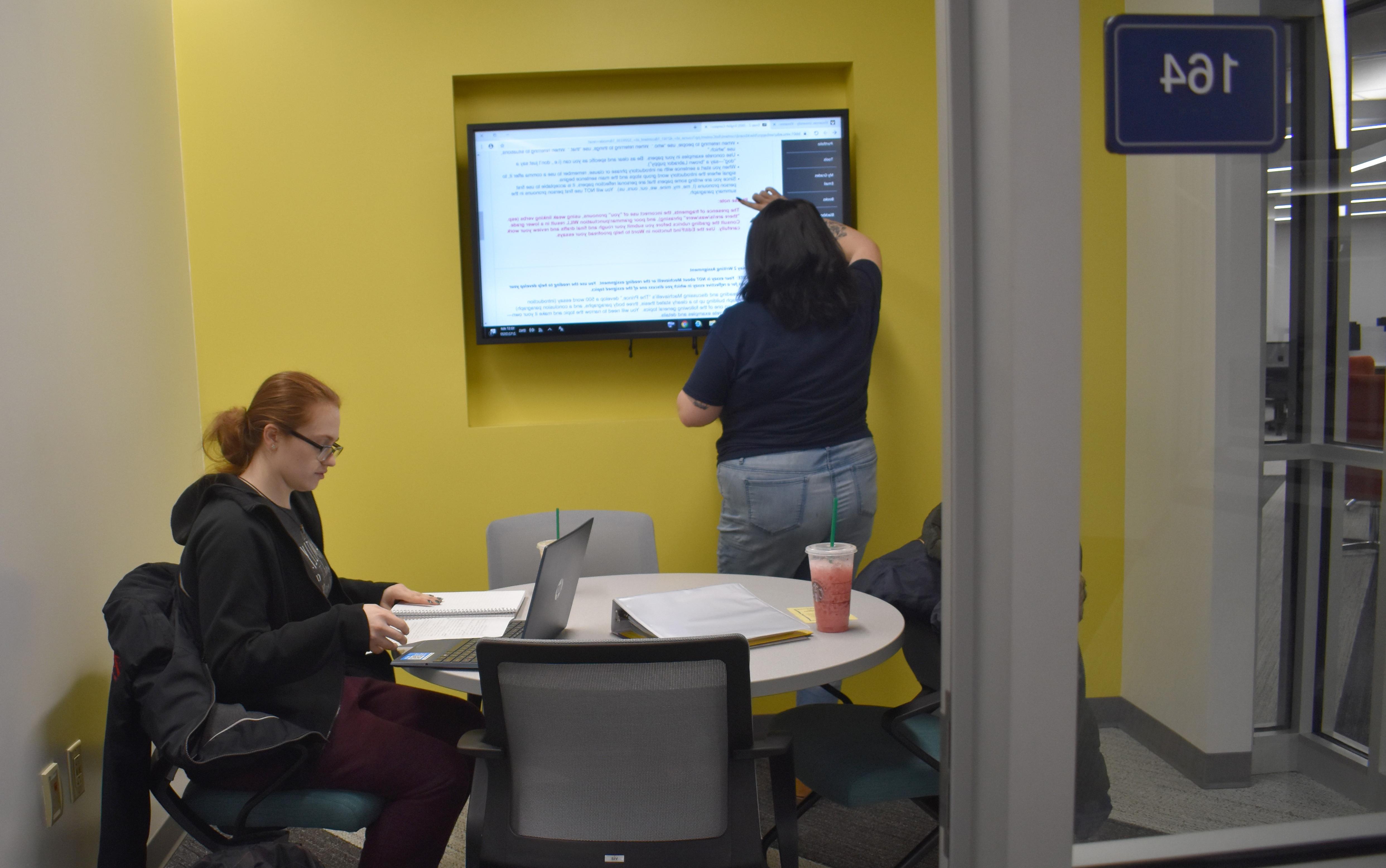 Two students using one of the study areas in the Shake Learning Resource Center