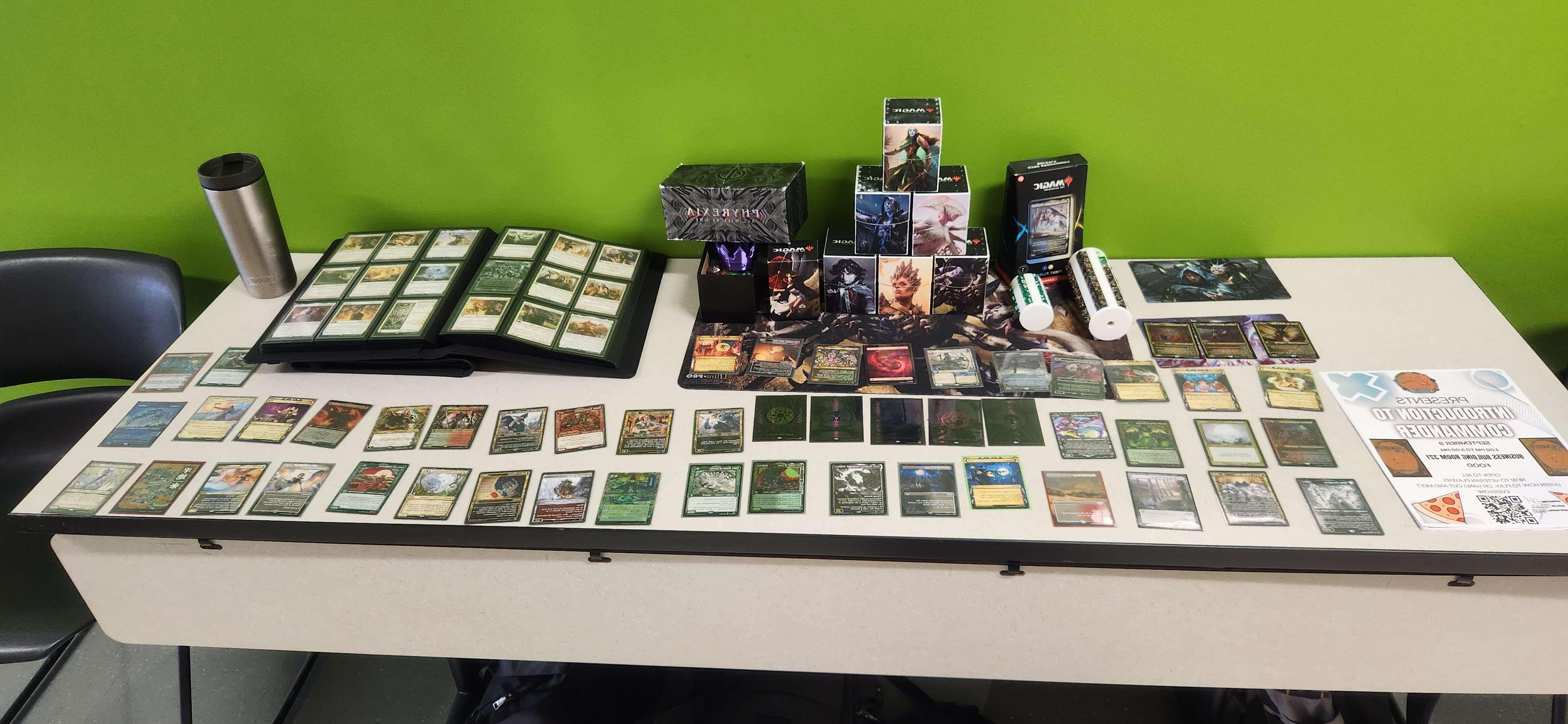 Magic the gathering cards on a table.